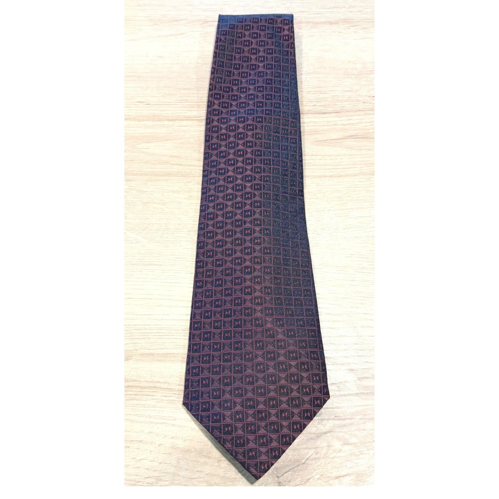 Harve Benard Silk Tie Mens‎ Burgundy Geometric Square Pattern Hand Made